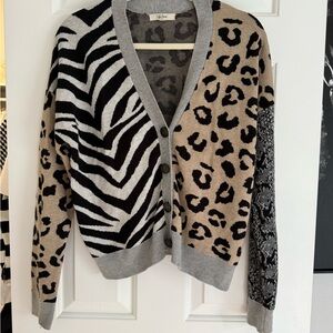 Peyton Primrose Black and Tan Animal Print Cardigan